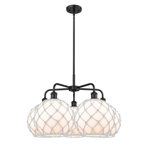 Innovations Farmhouse Rope 29in 5-Light Chandelier | Industrial Matte Black Steel and White Glass with Rope Shade | Dining | Model 516-5CR-BK-G121-10RW