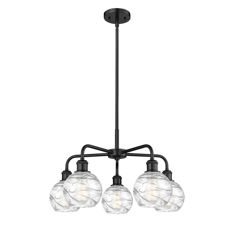 Innovations Athens Deco Swirl 24in 5-Light Chandelier | Industrial Matte Black Steel and Clear Glass | Damp Rated Dining Room | Model 516-5CR-BK-G1213-6CL