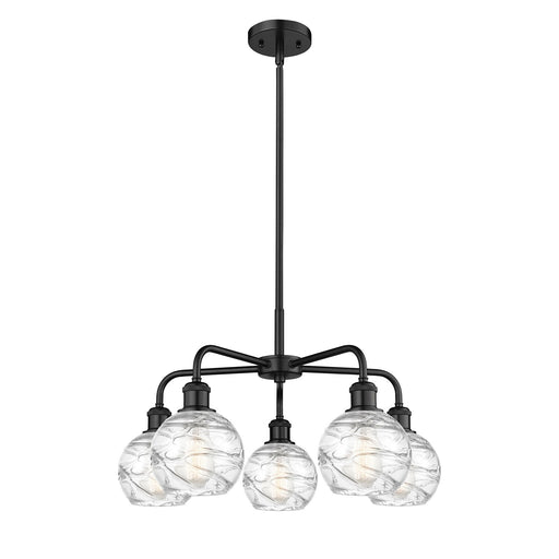 Innovations Athens Deco Swirl 24in 5-Light Chandelier | Industrial Matte Black Steel and Clear Glass | Damp Rated Dining Room | Model 516-5CR-BK-G1213-6CL