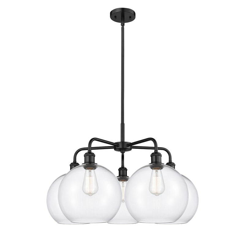 Innovations Athens 28in 5-Light Chandelier | Industrial Matte Black Steel and Clear Glass | Dining Room & Living Room | 28 x 28 | Model 516-5CR-BK-G122-10