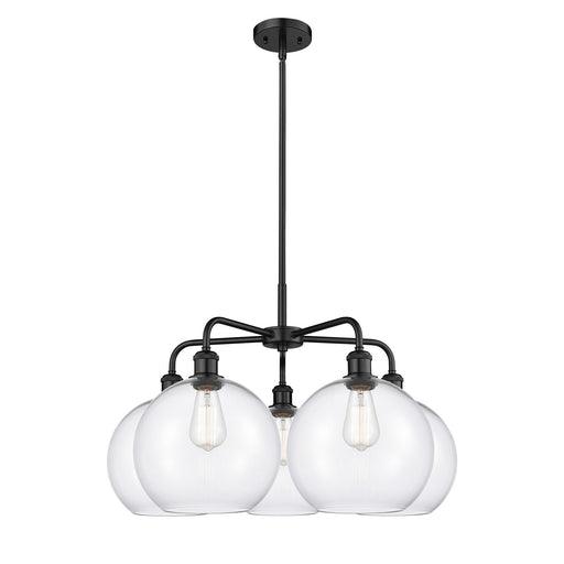 Innovations Athens 28in 5-Light Chandelier | Industrial Matte Black Steel and Clear Glass | Dining Room & Living Room | 28 x 28 | Model 516-5CR-BK-G122-10