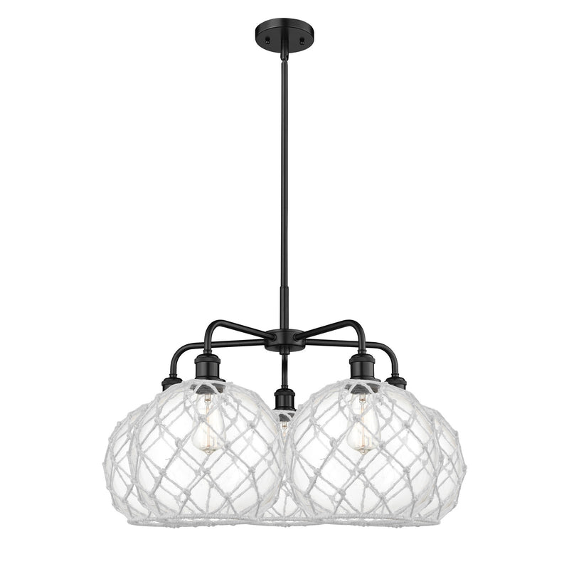 Innovations Farmhouse Rope 29in 5-Light Chandelier | Industrial Matte Black Steel and Clear Glass with White Rope | Dining | Model 516-5CR-BK-G122-10RW