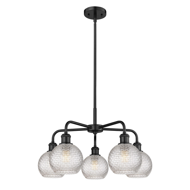 Innovations Athens 24in 5-Light Chandelier | Modern Farmhouse Matte Black Steel and Clear Basket Weave Glass | Dining Room & | Model 516-5CR-BK-G122C-6CL
