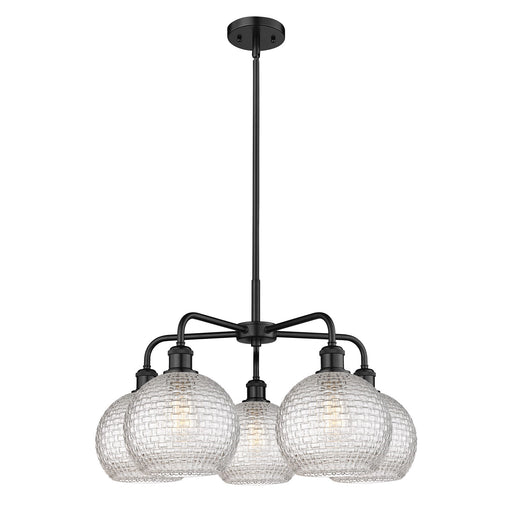 Innovations Athens 26in 5-Light Chandelier | Modern Farmhouse Matte Black Steel and Clear Basket Weave Glass | Dining Room & | Model 516-5CR-BK-G122C-8CL