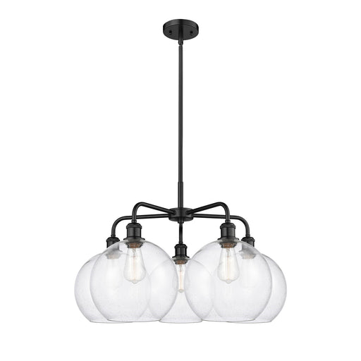 Innovations Athens 28in 5-Light Chandelier | Industrial Matte Black Steel and Seedy Glass | Kitchen Island & Dining Room | 28 x | Model 516-5CR-BK-G124-10
