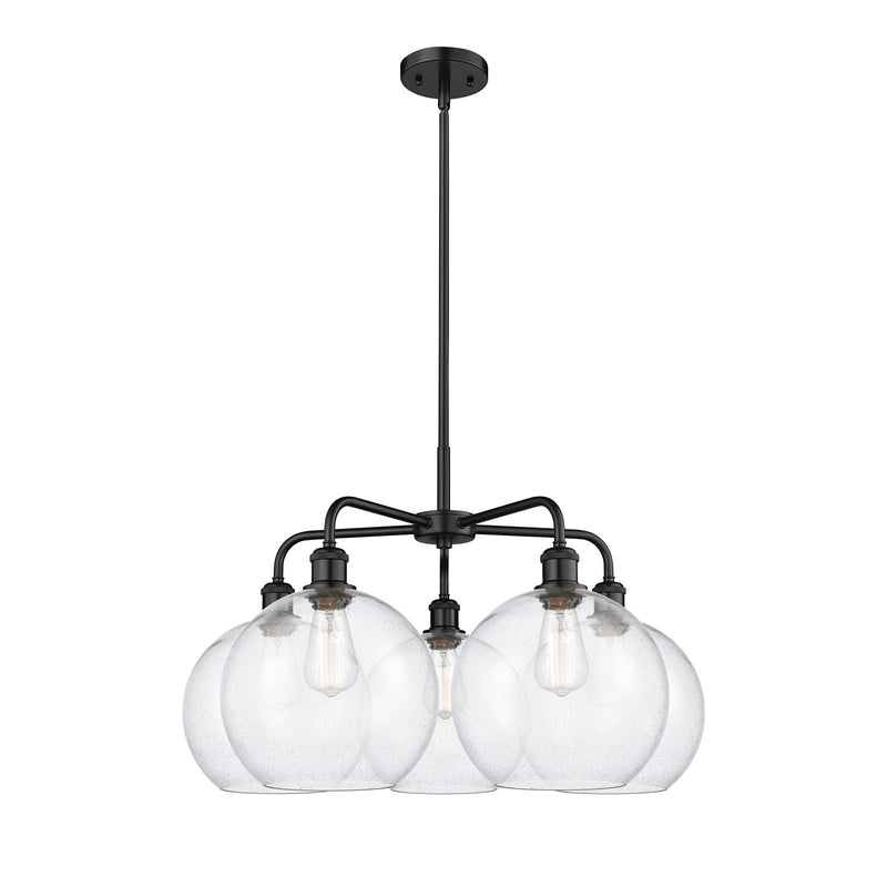 Innovations Athens 28in 5-Light Chandelier | Industrial Matte Black Steel and Seedy Glass | Kitchen Island & Dining Room | 28 x | Model 516-5CR-BK-G124-10