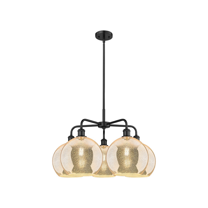Innovations Athens 28in 5-Light Chandelier | Industrial Matte Black Steel and Mercury Glass | Dining Room & Living Room | 28 x | Model 516-5CR-BK-G128-10