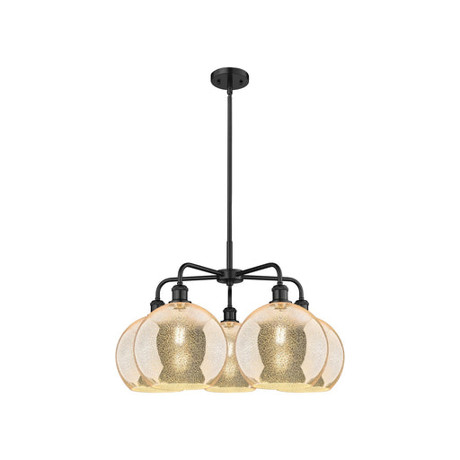 Innovations Athens 28in 5-Light Chandelier | Industrial Matte Black Steel and Mercury Glass | Dining Room & Living Room | 28 x | Model 516-5CR-BK-G128-10
