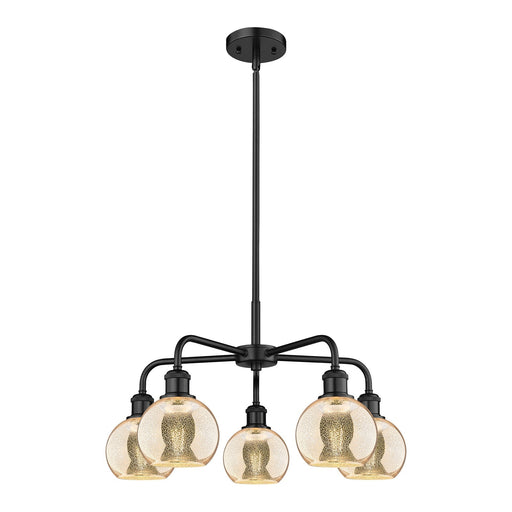 Innovations Athens 24in 5-Light Chandelier | Industrial Matte Black Steel and Mercury Glass | Dining Room & Living Room | 23.88 | Model 516-5CR-BK-G128-6