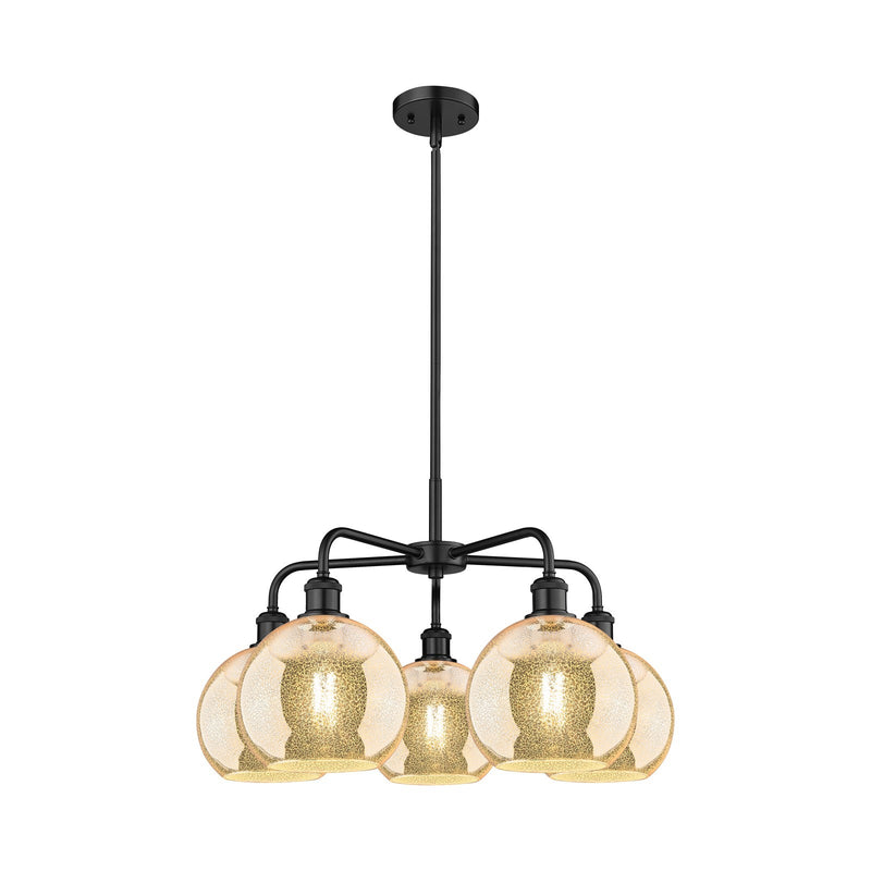 Innovations Athens 26in 5-Light Chandelier | Industrial Matte Black Steel and Mercury Glass | Dining Room & Living Room | 26 x | Model 516-5CR-BK-G128-8