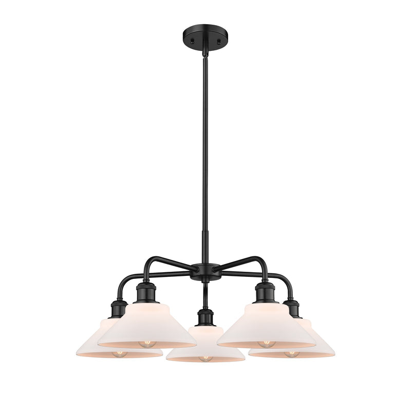 Innovations Orwell 26in 5-Light Chandelier | Industrial Matte Black Steel and Matte White Glass | Dining Room & Living Room | Model 516-5CR-BK-G131