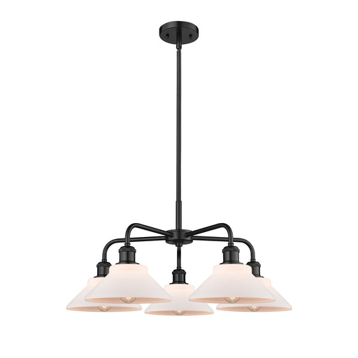 Innovations Orwell 26in 5-Light Chandelier | Industrial Matte Black Steel and Matte White Glass | Dining Room & Living Room | Model 516-5CR-BK-G131