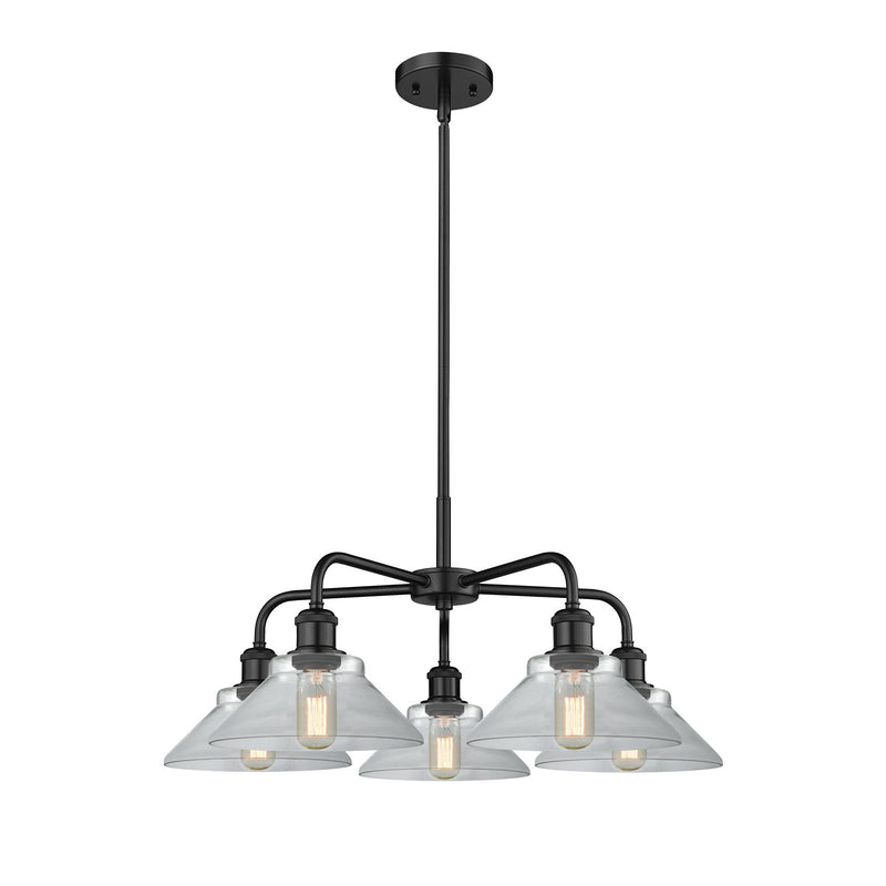 Innovations Orwell 26in 5-Light Chandelier | Industrial Matte Black Steel and Clear Glass | Dining Room & Living Room | 26.38 x | Model 516-5CR-BK-G132