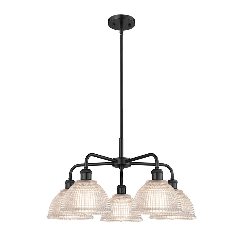 Innovations Arietta 26in 5-Light Chandelier | Industrial Matte Black Steel and Clear Glass | Dining Room & Living Room | 26 x 26 x | Model 516-5CR-BK-G422
