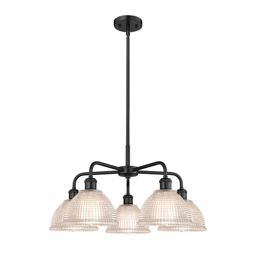 Innovations Arietta 26in 5-Light Chandelier | Industrial Matte Black Steel and Clear Glass | Dining Room & Living Room | 26 x 26 x | Model 516-5CR-BK-G422