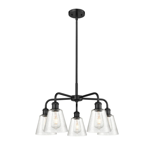 Innovations Caton 24.5in 5-Light Chandelier | Industrial Matte Black Steel and Frosted Glass | Dining Room & Living Room | 24.5 x | Model 516-5CR-BK-G454
