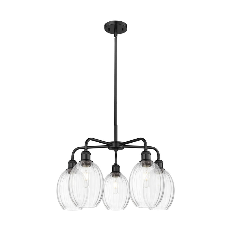 Innovations Preston Bulb 25in 5-Light Chandelier | Industrial Matte Black Steel and Clear Glass | Kitchen Island & Dining Room | Model 516-5CR-BK-G459-6CL