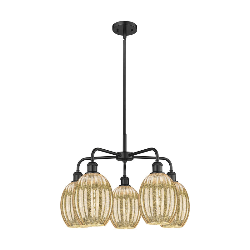 Innovations Preston Bulb 25in 5-Light Chandelier | Industrial Matte Black Steel and Mercury Glass | Dining Room & Living Room | Model 516-5CR-BK-G459-6ME