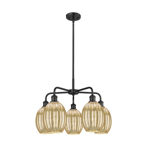 Innovations Preston Bulb 25in 5-Light Chandelier | Industrial Matte Black Steel and Mercury Glass | Dining Room & Living Room | Model 516-5CR-BK-G459-6ME