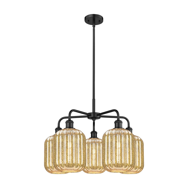 Innovations Preston Cylinder 25in 5-Light Chandelier | Industrial Matte Black Steel and Mercury Glass | Dining Room & Living | Model 516-5CR-BK-G460-7ME