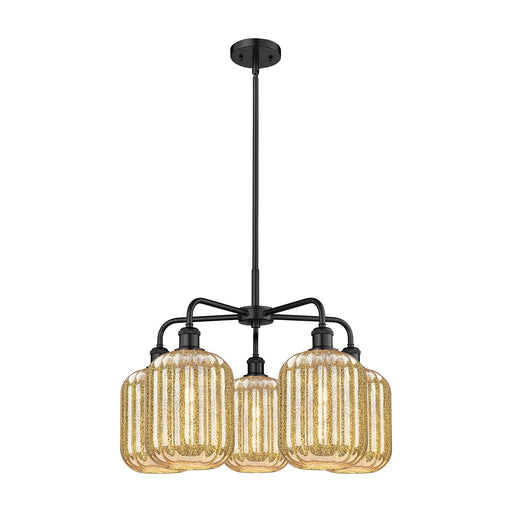 Innovations Preston Cylinder 25in 5-Light Chandelier | Industrial Matte Black Steel and Mercury Glass | Dining Room & Living | Model 516-5CR-BK-G460-7ME