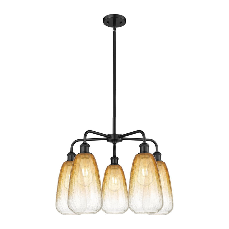 Innovations Brookhaven Almond 25in 5-Light Chandelier | Industrial Matte Black Steel and Amber Glass | Dining Room & Living | Model 516-5CR-BK-G480-6AM