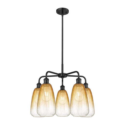 Innovations Brookhaven Almond 25in 5-Light Chandelier | Industrial Matte Black Steel and Amber Glass | Dining Room & Living | Model 516-5CR-BK-G480-6AM