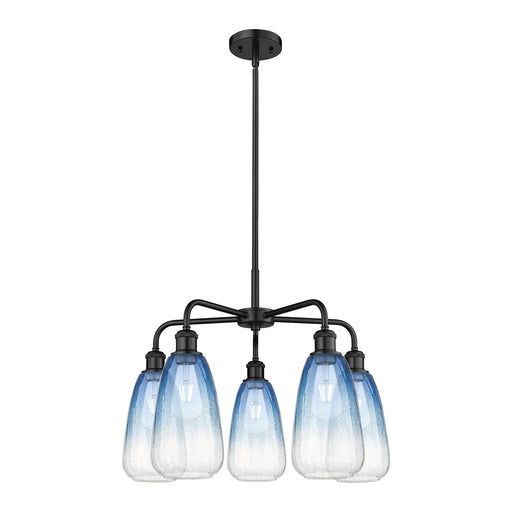 Innovations Brookhaven Almond 25in 5-Light Chandelier | Industrial Matte Black Steel and Sapphire Blue Glass | Dining Room & | Model 516-5CR-BK-G480-6SB