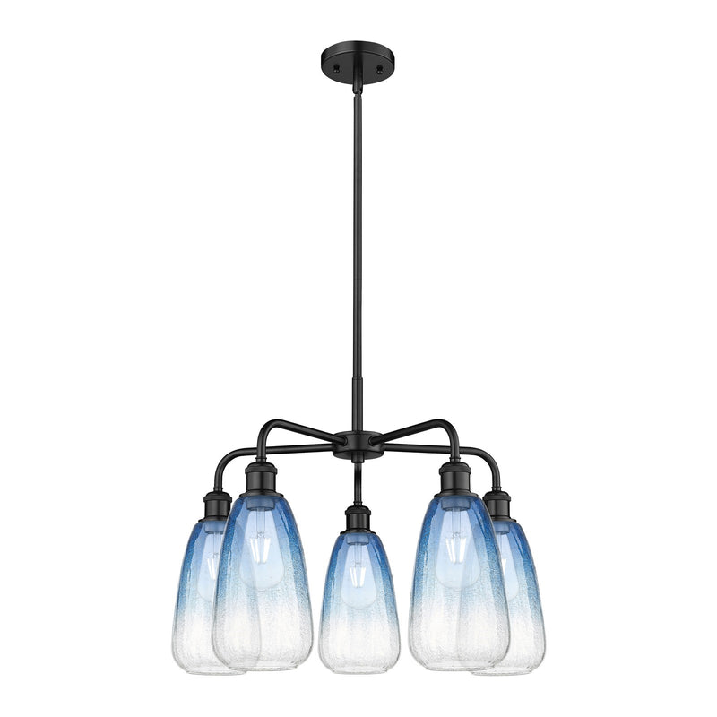 Innovations Brookhaven Almond 25in 5-Light Chandelier | Industrial Matte Black Steel and Sapphire Blue Glass | Dining Room & | Model 516-5CR-BK-G480-6SB