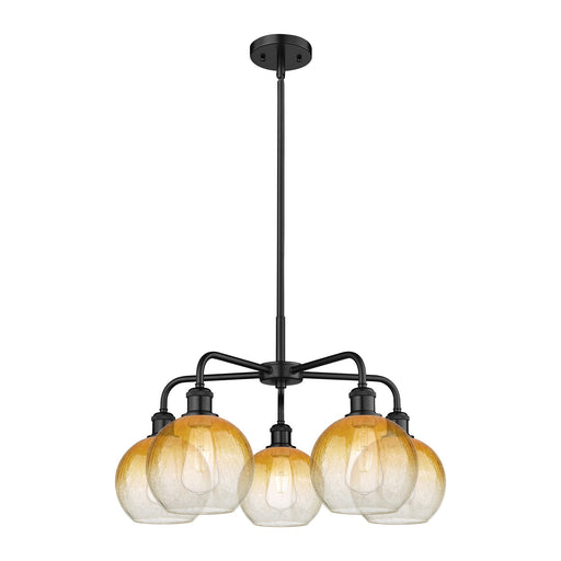 Innovations Brookhaven Globe 26in 5-Light Chandelier | Industrial Matte Black Steel and Amber Glass | Kitchen Island & Dining | Model 516-5CR-BK-G483-8AM