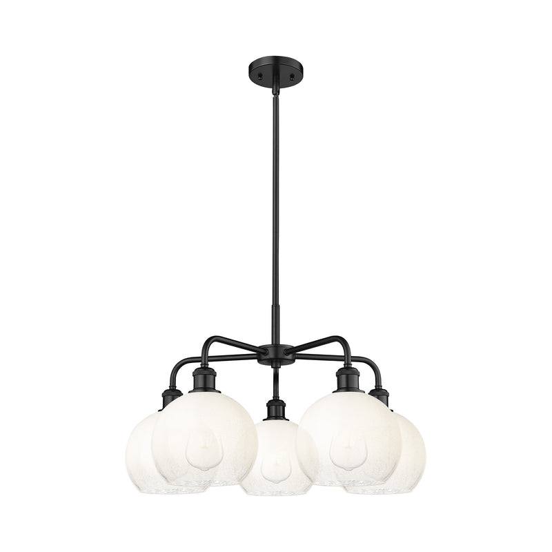Innovations Brookhaven Globe 26in 5-Light Chandelier | Industrial Matte Black Steel and Opal Glass | Dining Room & Living Room | Model 516-5CR-BK-G483-8OP