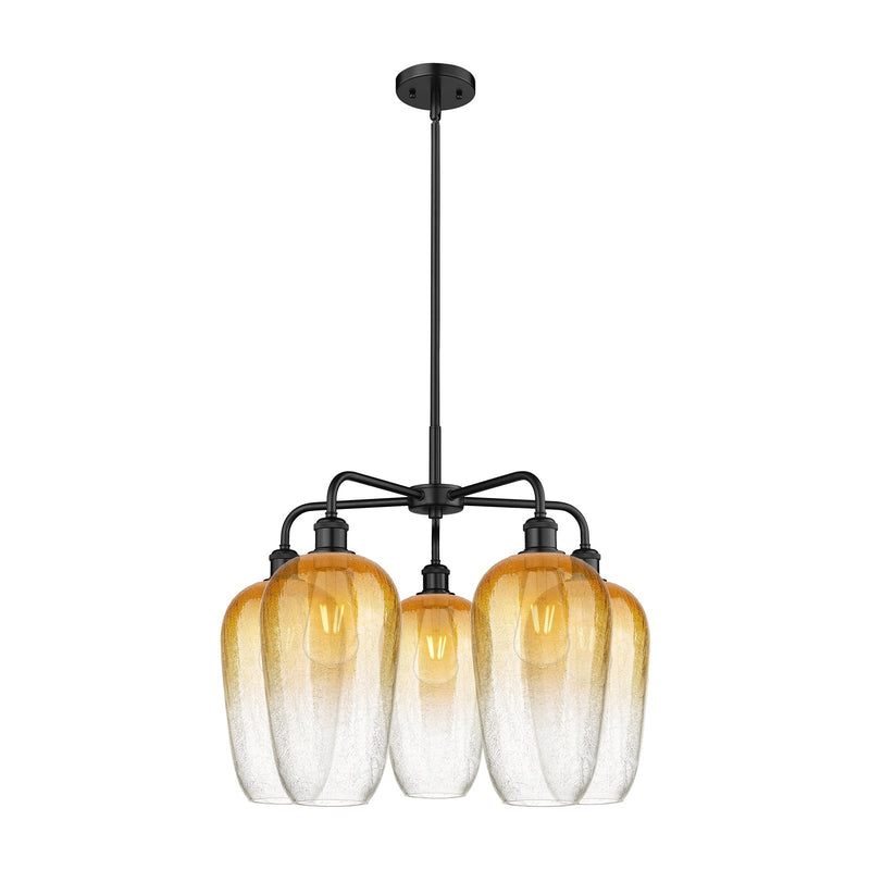 Innovations Brookhaven Flute 26in 5-Light Chandelier | Industrial Matte Black Steel and Amber Glass | Dining Room & Living | Model 516-5CR-BK-G484-7AM
