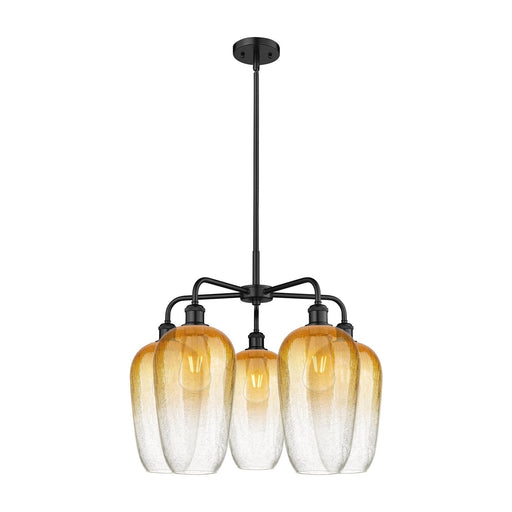 Innovations Brookhaven Flute 26in 5-Light Chandelier | Industrial Matte Black Steel and Amber Glass | Dining Room & Living | Model 516-5CR-BK-G484-7AM
