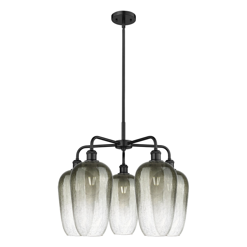 Innovations Brookhaven Flute 26in 5-Light Chandelier | Industrial Matte Black Steel and Slate Glass | Dining Room & Living | Model 516-5CR-BK-G484-7SL