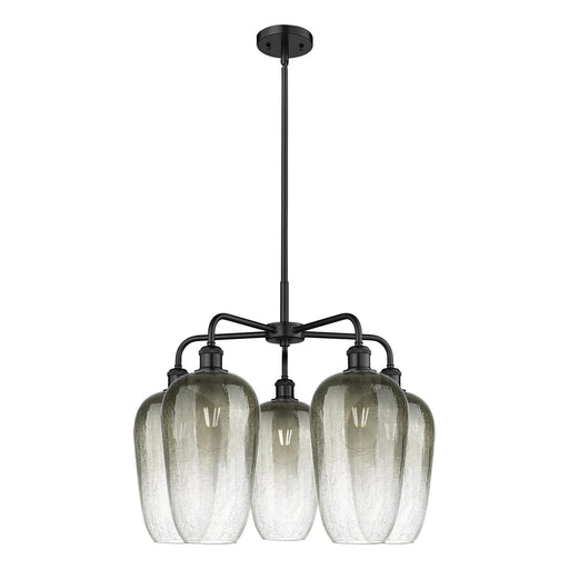 Innovations Brookhaven Flute 26in 5-Light Chandelier | Industrial Matte Black Steel and Slate Glass | Dining Room & Living | Model 516-5CR-BK-G484-7SL