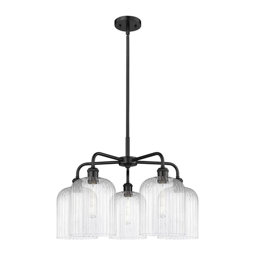 Innovations Bridal Veil 23in 5-Light Chandelier | Industrial Matte Black Steel and Clear Ribbed Glass | Dining Room & Living | Model 516-5CR-BK-G559-8CL