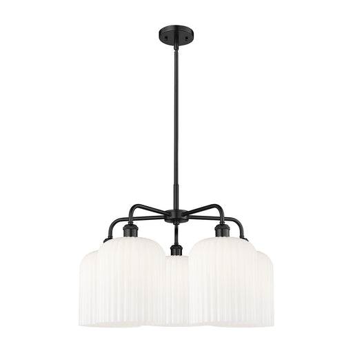 Innovations Bridal Veil 23in 5-Light Chandelier | Industrial Matte Black Steel and Gloss White Ribbed Glass | Dining Room & | Model 516-5CR-BK-G559-8GWH