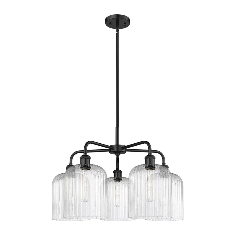 Innovations Bridal Veil 23in 5-Light Chandelier | Industrial Matte Black Steel and Seedy Glass | Dining Room & Living Room | Model 516-5CR-BK-G559-8SDY