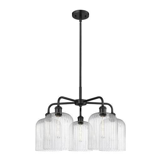 Innovations Bridal Veil 23in 5-Light Chandelier | Industrial Matte Black Steel and Seedy Glass | Dining Room & Living Room | Model 516-5CR-BK-G559-8SDY