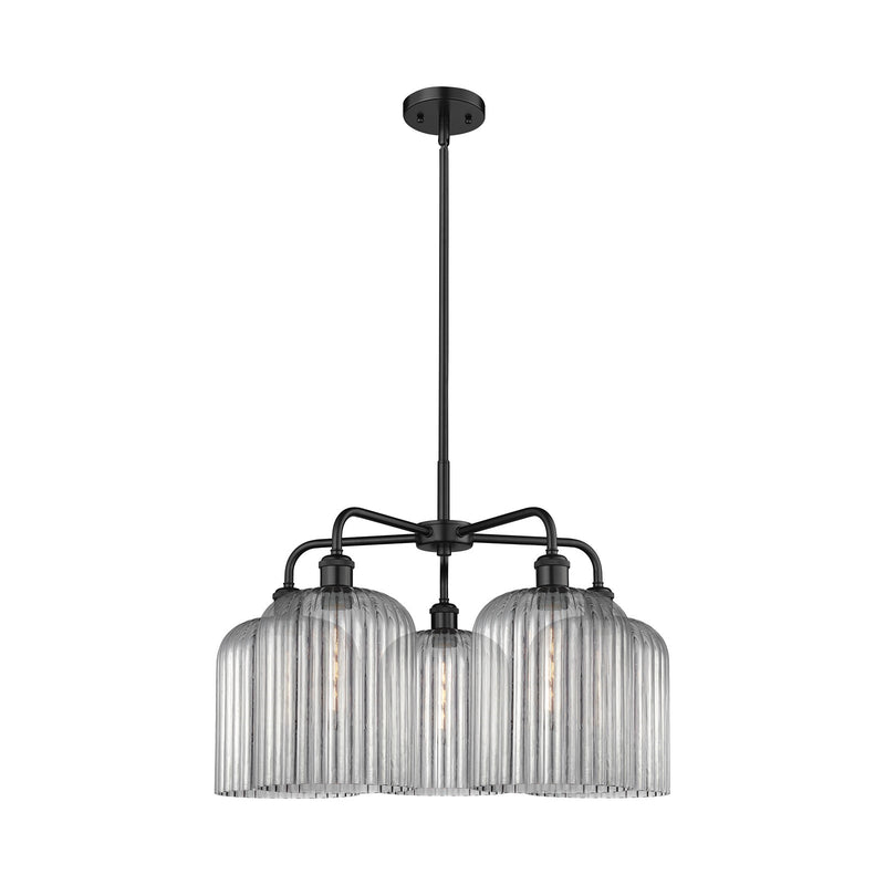 Innovations Bridal Veil 23in 5-Light Chandelier | Industrial Matte Black Steel and Light Smoke Ribbed Glass | Dining Room & | Model 516-5CR-BK-G559-8SM