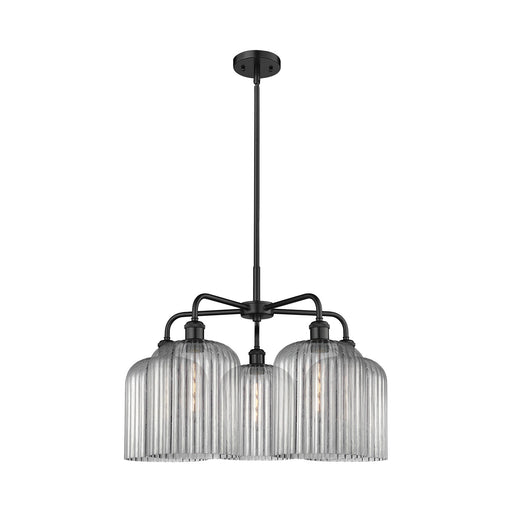 Innovations Bridal Veil 23in 5-Light Chandelier | Industrial Matte Black Steel and Light Smoke Ribbed Glass | Dining Room & | Model 516-5CR-BK-G559-8SM