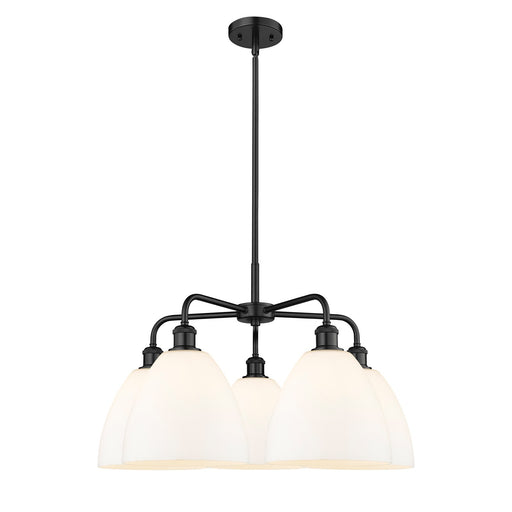 Innovations Bristol 27in 5-Light Chandelier | Industrial Matte Black Steel and Matte White Glass | Kitchen Island & Dining Room | Model 516-5CR-BK-GBD-91