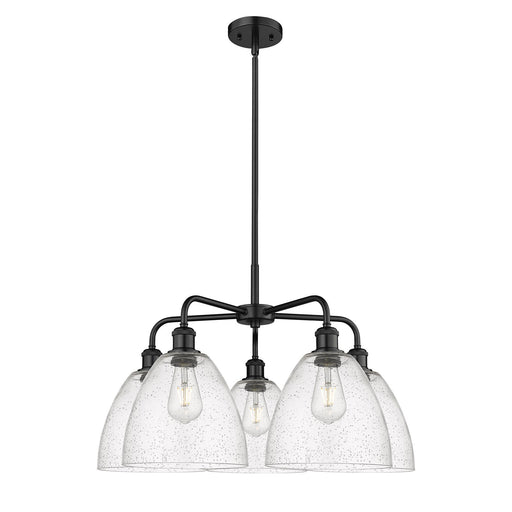 Innovations Bristol 27in 5-Light Chandelier | Industrial Matte Black Steel and Seedy Glass | Dining Room & Living Room | 27 x 27 | Model 516-5CR-BK-GBD-94