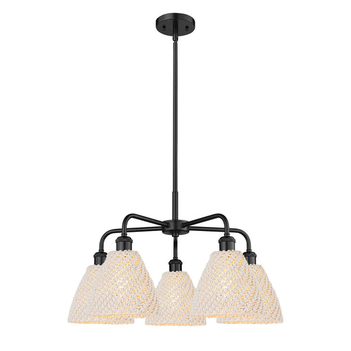 Innovations Bristol Natural 26in 5-Light Chandelier | Industrial Matte Black Steel and Natural Fiber Shade | Dining Room & | Model 516-5CR-BK-NBD-75-NAT