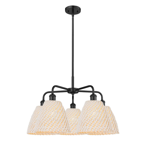 Innovations Bristol Natural 28in 5-Light Chandelier | Industrial Matte Black Steel and Natural Fiber Dome Shade | Damp Rated | Model 516-5CR-BK-NBD-9-NAT