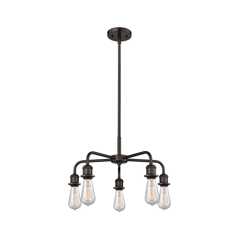 Innovations Ballston 18in 5-Light Chandelier | Industrial Oil Rubbed Bronze Steel and Cast Brass | Damp Rated Dining Room & Kitchen | Model 516-5CR-OB