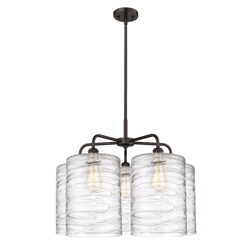 Innovations Cobbleskill 28in 5-Light Chandelier | Industrial Oil Rubbed Bronze Steel and Deco Swirl Glass | Dining Room & | Model 516-5CR-OB-G1113-L