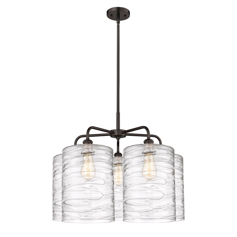 Innovations Cobbleskill 28in 5-Light Chandelier | Industrial Oil Rubbed Bronze Steel and Deco Swirl Glass | Dining Room & | Model 516-5CR-OB-G1113-L