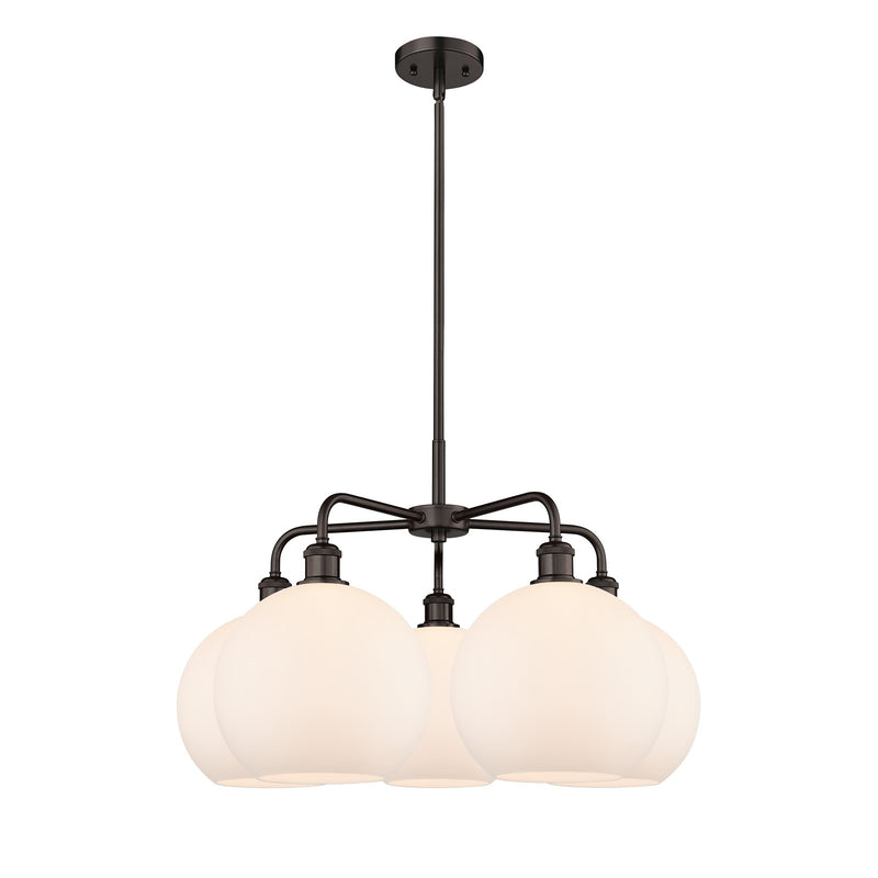 Innovations Athens 28in 5-Light Chandelier | Industrial Oil Rubbed Bronze Steel and Matte White Glass | Dining Room & Kitchen | Model 516-5CR-OB-G121-10
