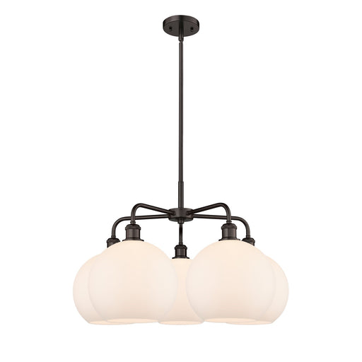 Innovations Athens 28in 5-Light Chandelier | Industrial Oil Rubbed Bronze Steel and Matte White Glass | Dining Room & Kitchen | Model 516-5CR-OB-G121-10